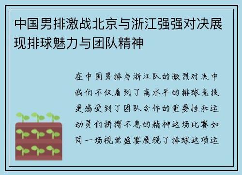 中国男排激战北京与浙江强强对决展现排球魅力与团队精神